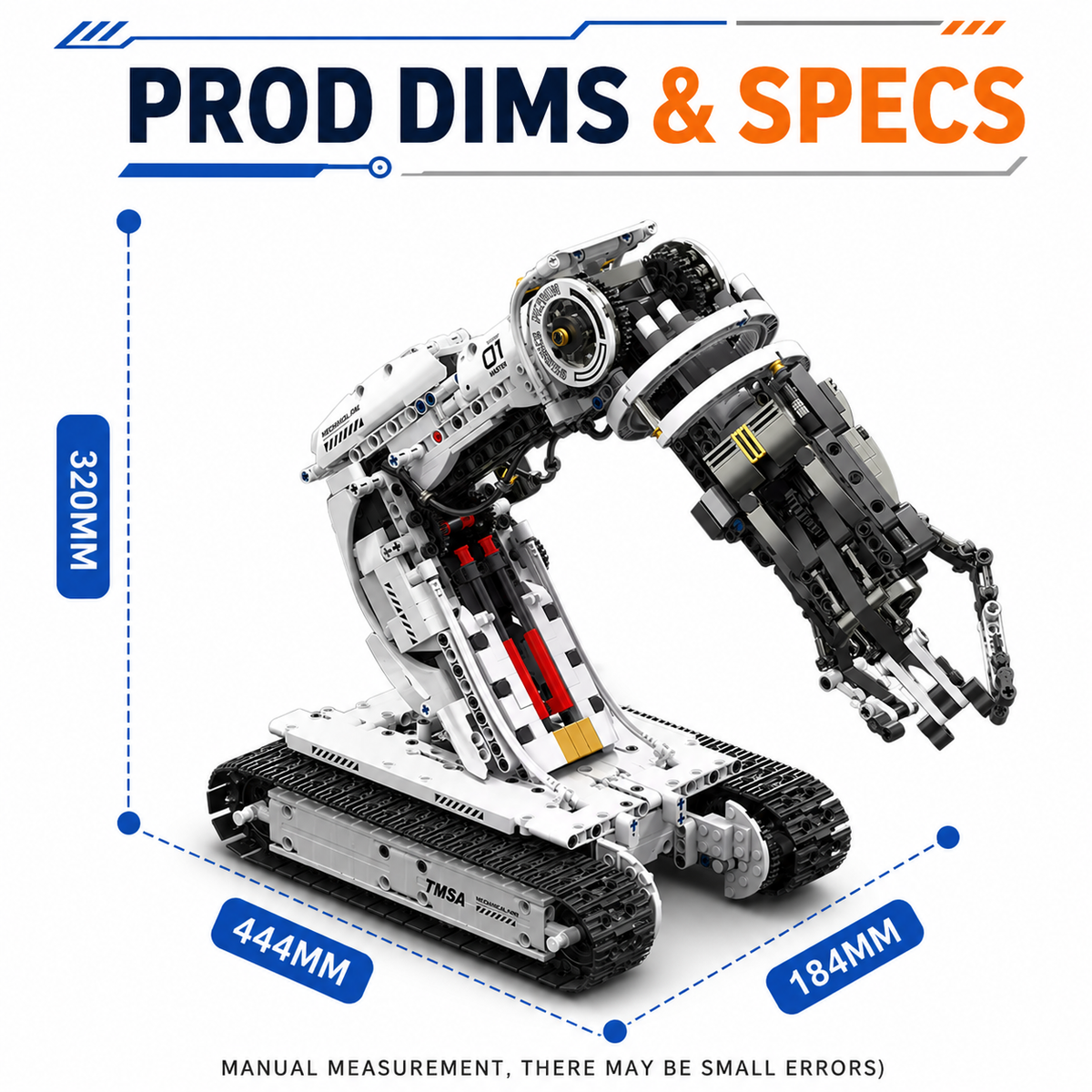 Assembled arm dimensions: 444 x 184 x 320 mm