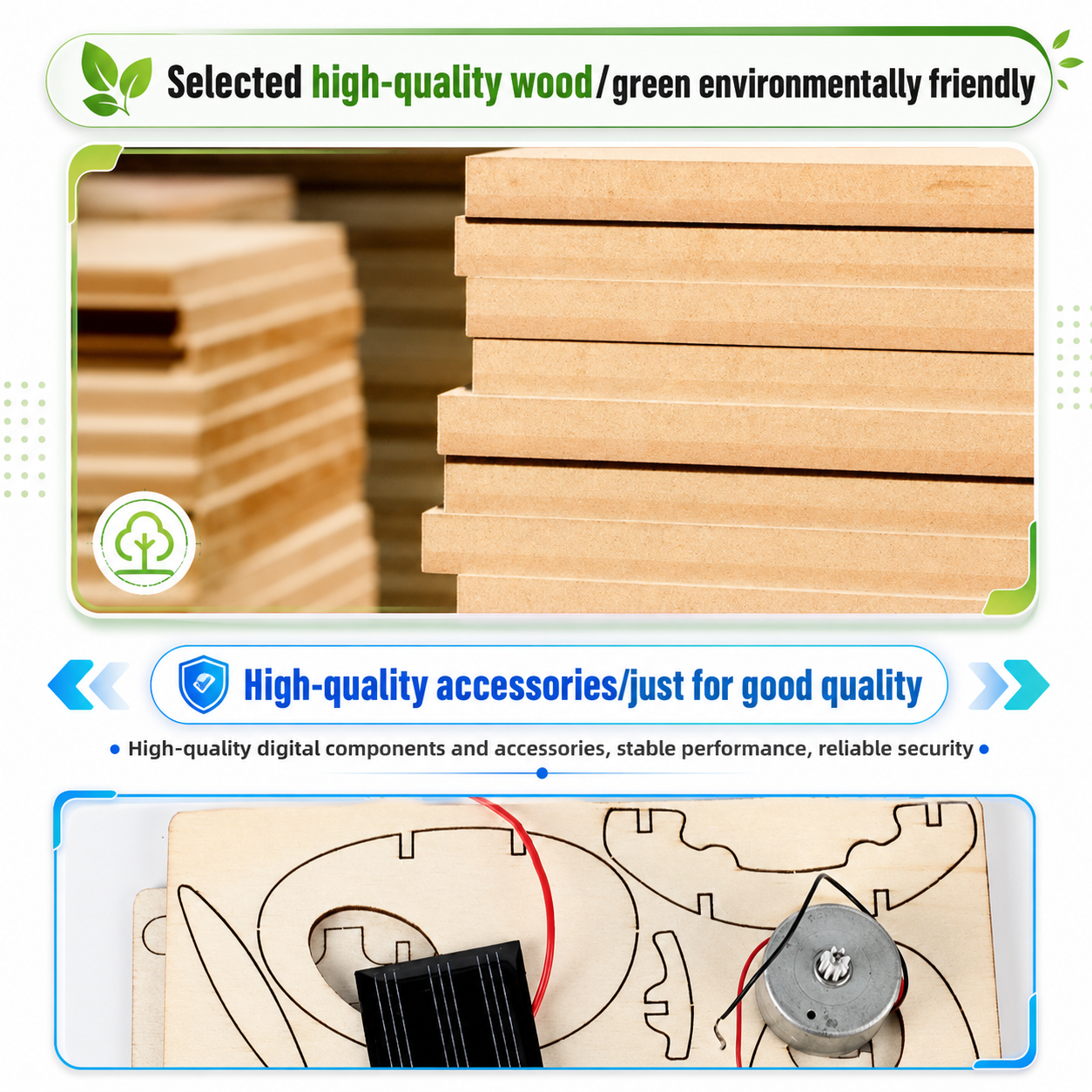 Solar helicopter kit made from high-quality eco-friendly wood