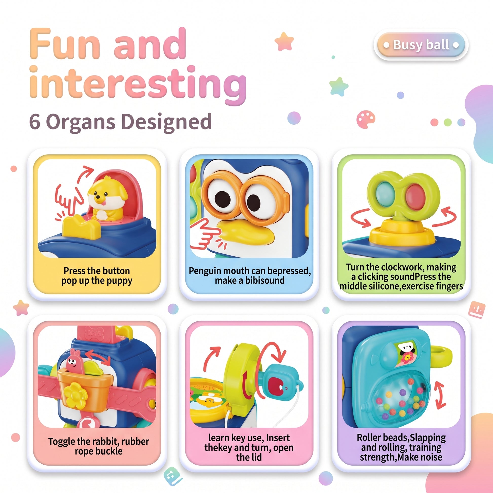 Six activities of the penguin busy cube