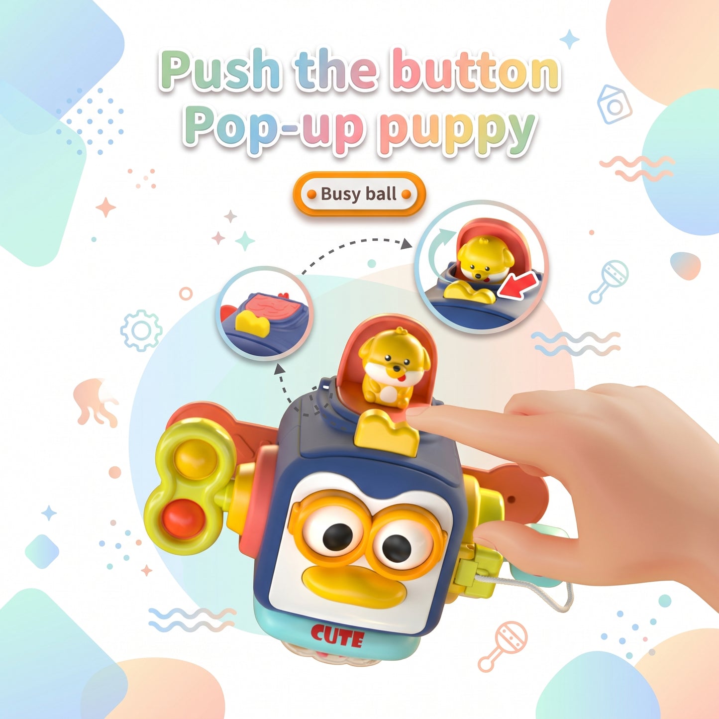 Push the button pop-up puppy feature