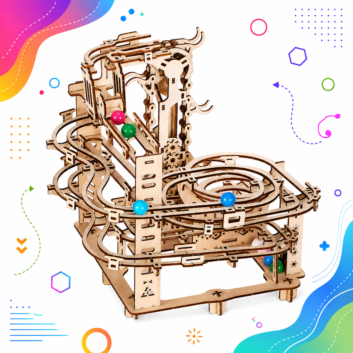Wooden marble run side view