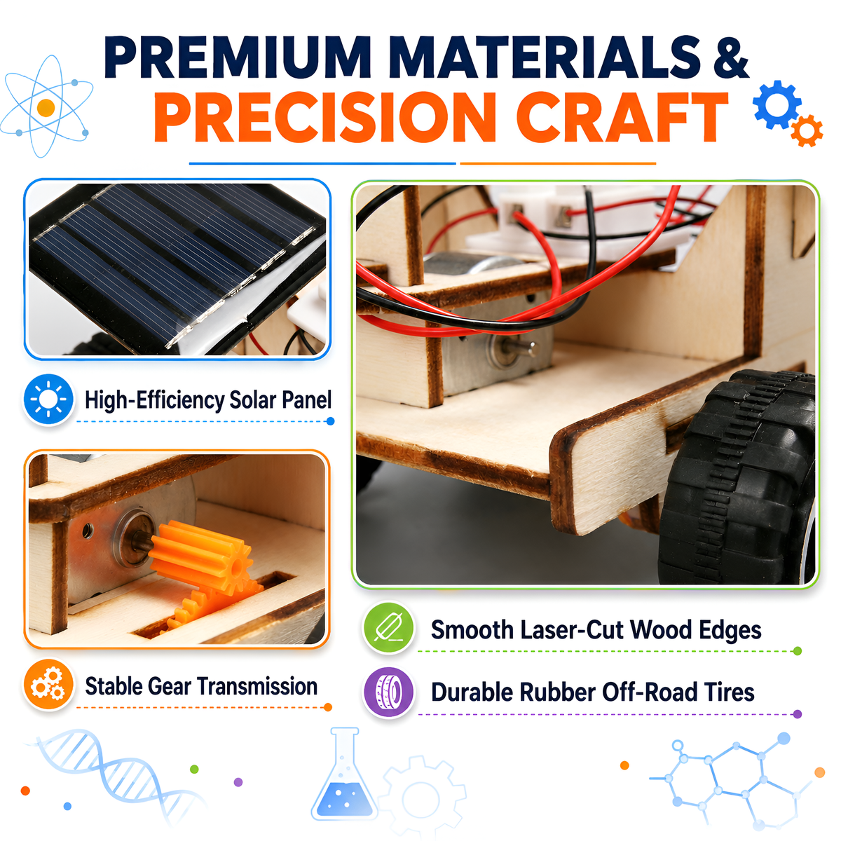Premium wooden materials and precision-cut parts
