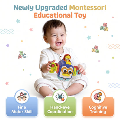 Baby playing with the Montessori busy toy