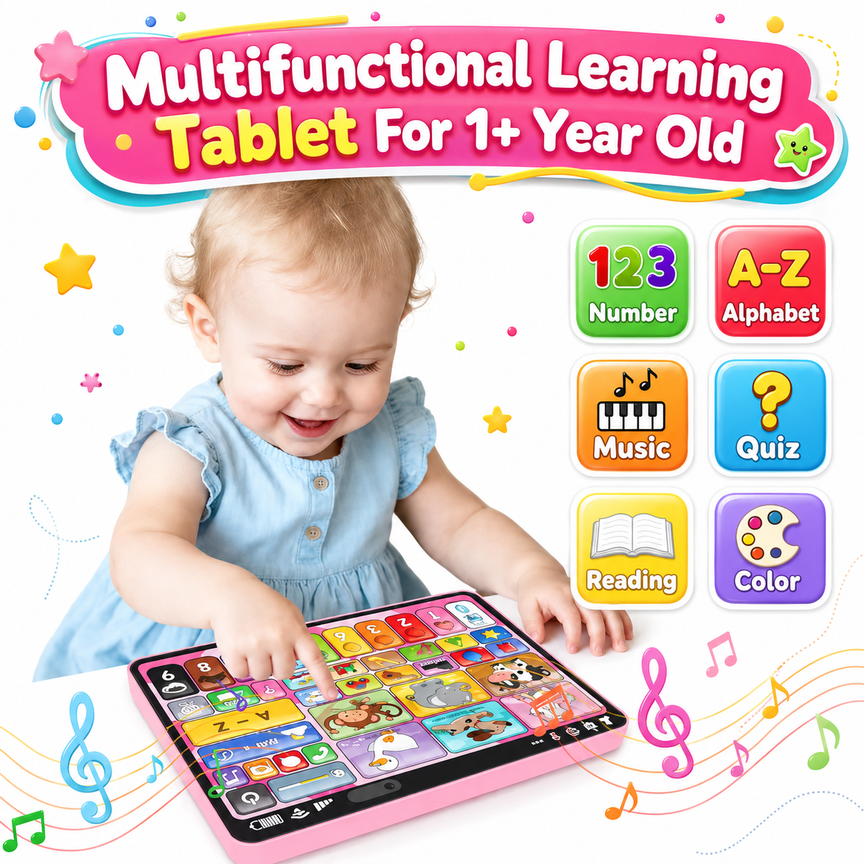 Toddler exploring the multifunctional learning tablet