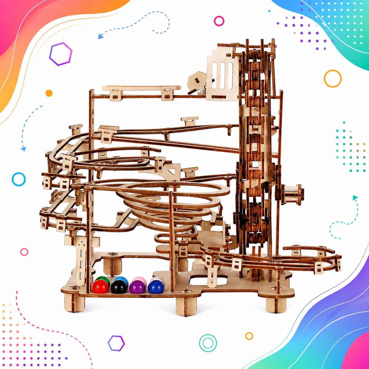 Wooden marble run construction set