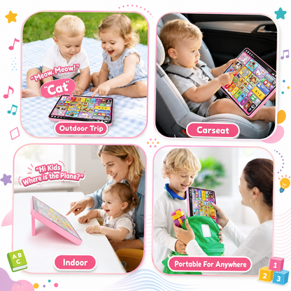 Kids using the learning tablet at home and in the car