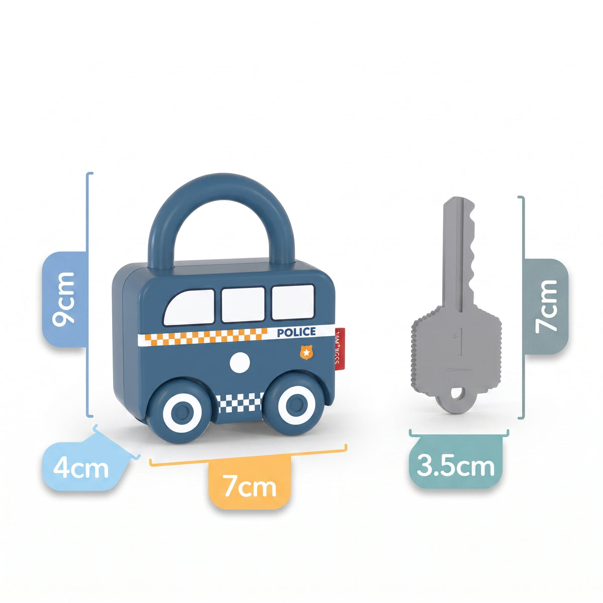 Learning lock size chart – 9 × 7 cm lock with 3.5 cm key