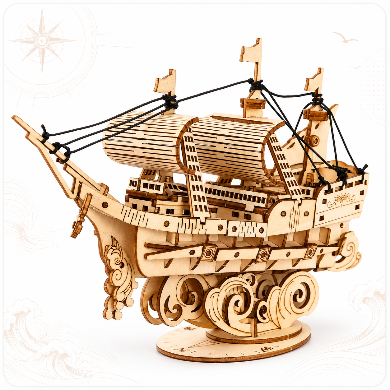 Wooden sailing ship rigging detail