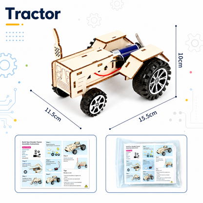 Wooden tractor model with dimensions