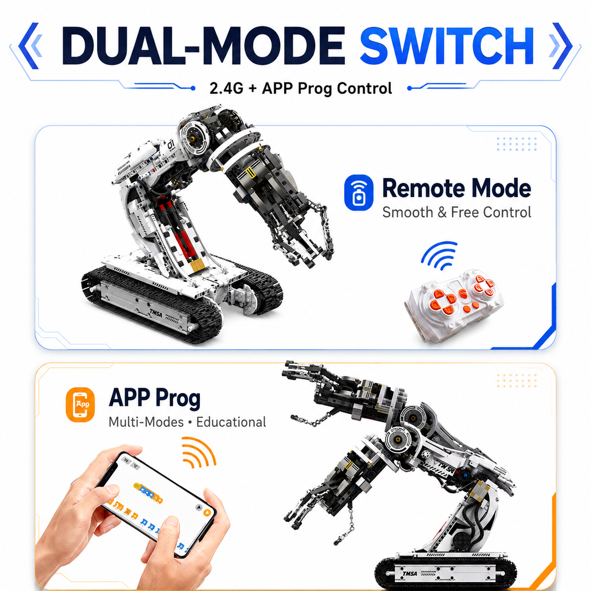 Dual control: 2.4G remote mode and app programming mode
