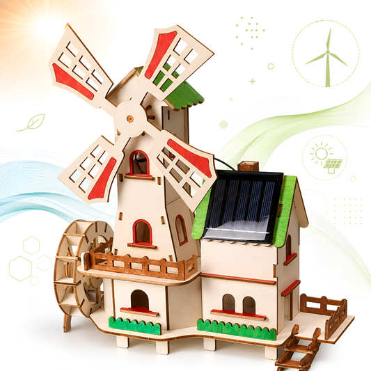 Assembled solar windmill house wooden model