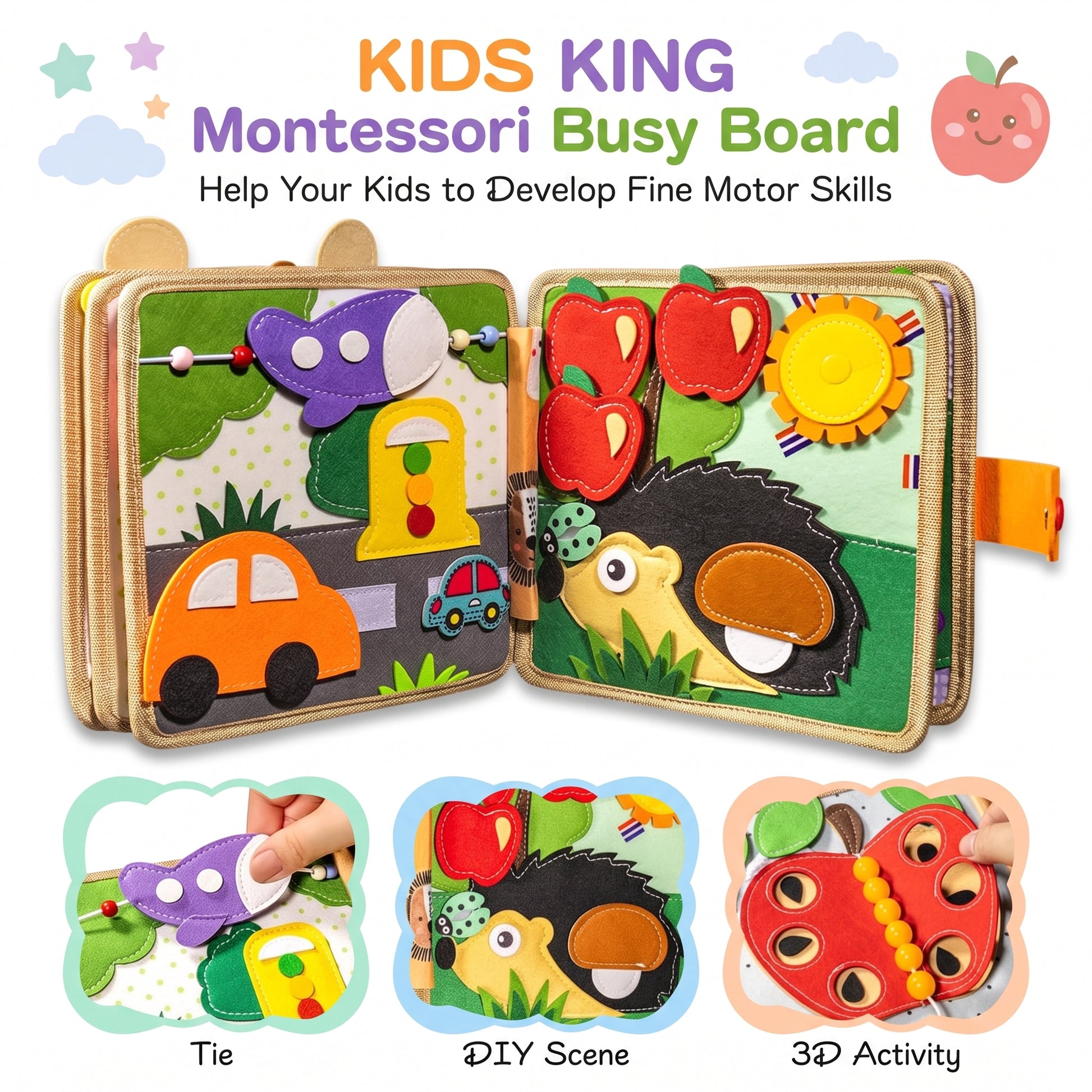 Busy book activity pages – tie, DIY scene and 3D play