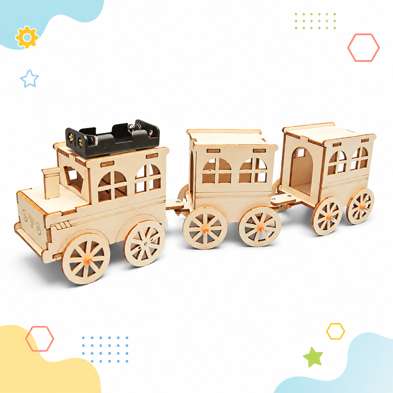 Wooden train with carriages