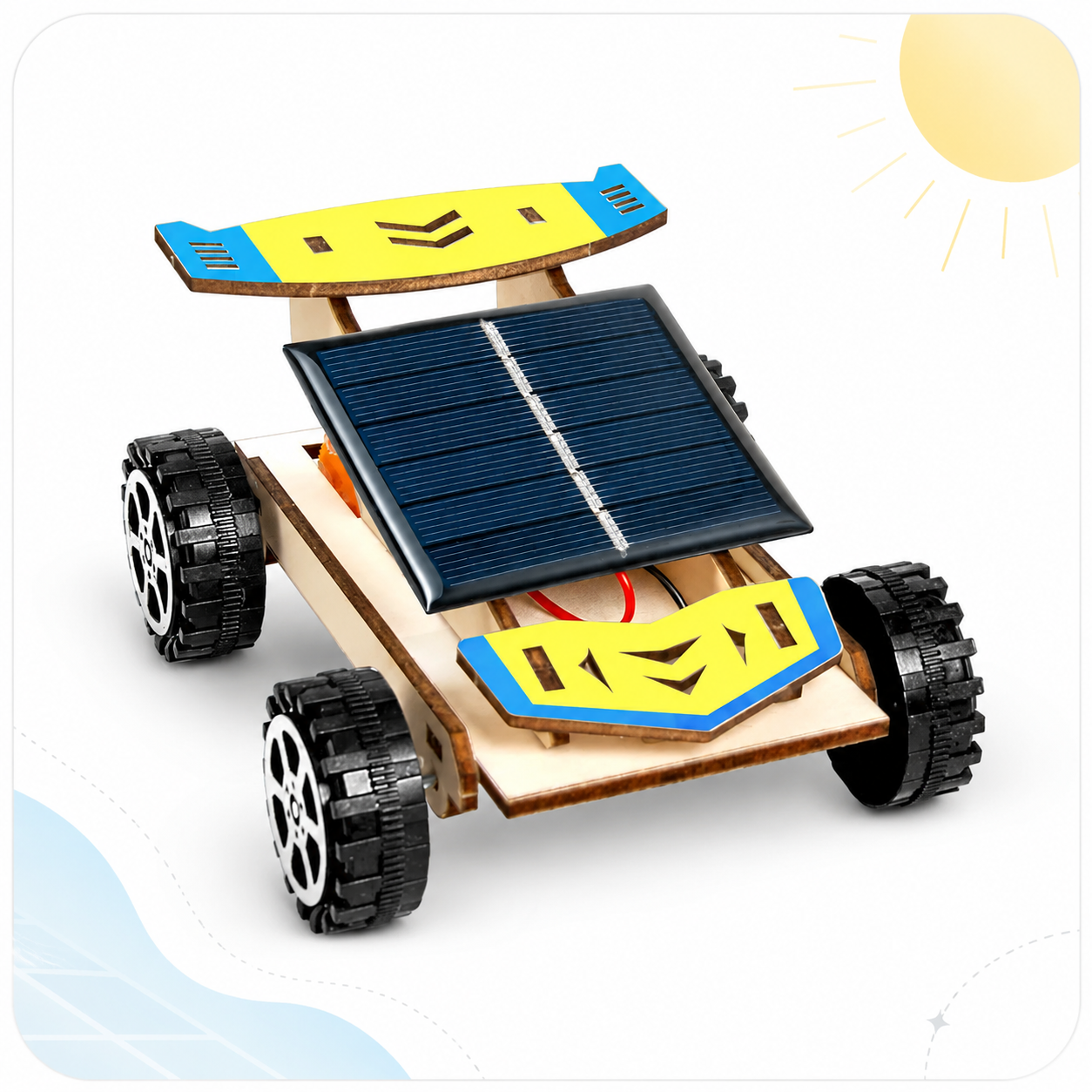 Solar car with decorated rear spoiler