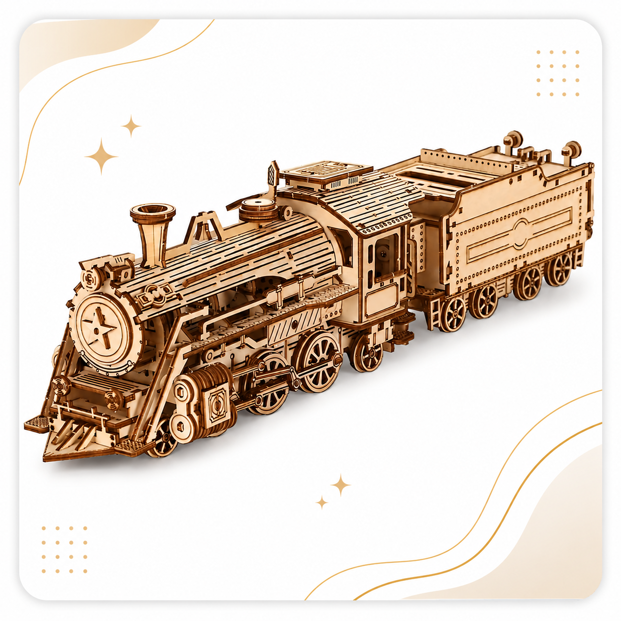 3D wooden steam train model