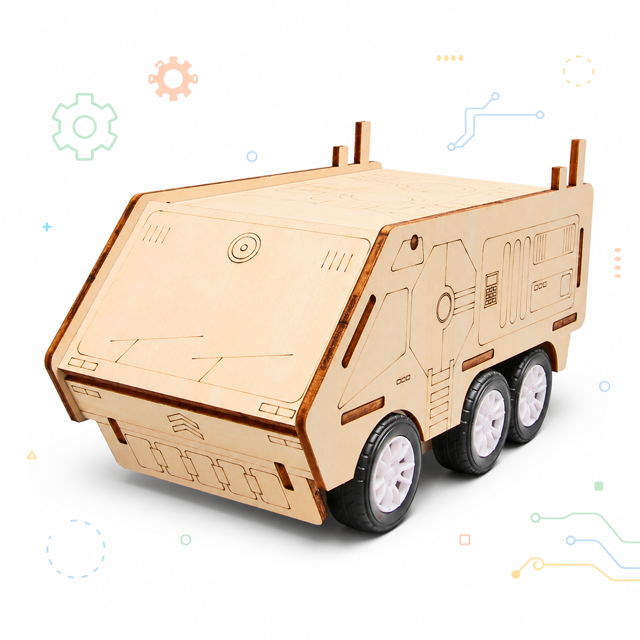 Wooden six-wheel transport truck
