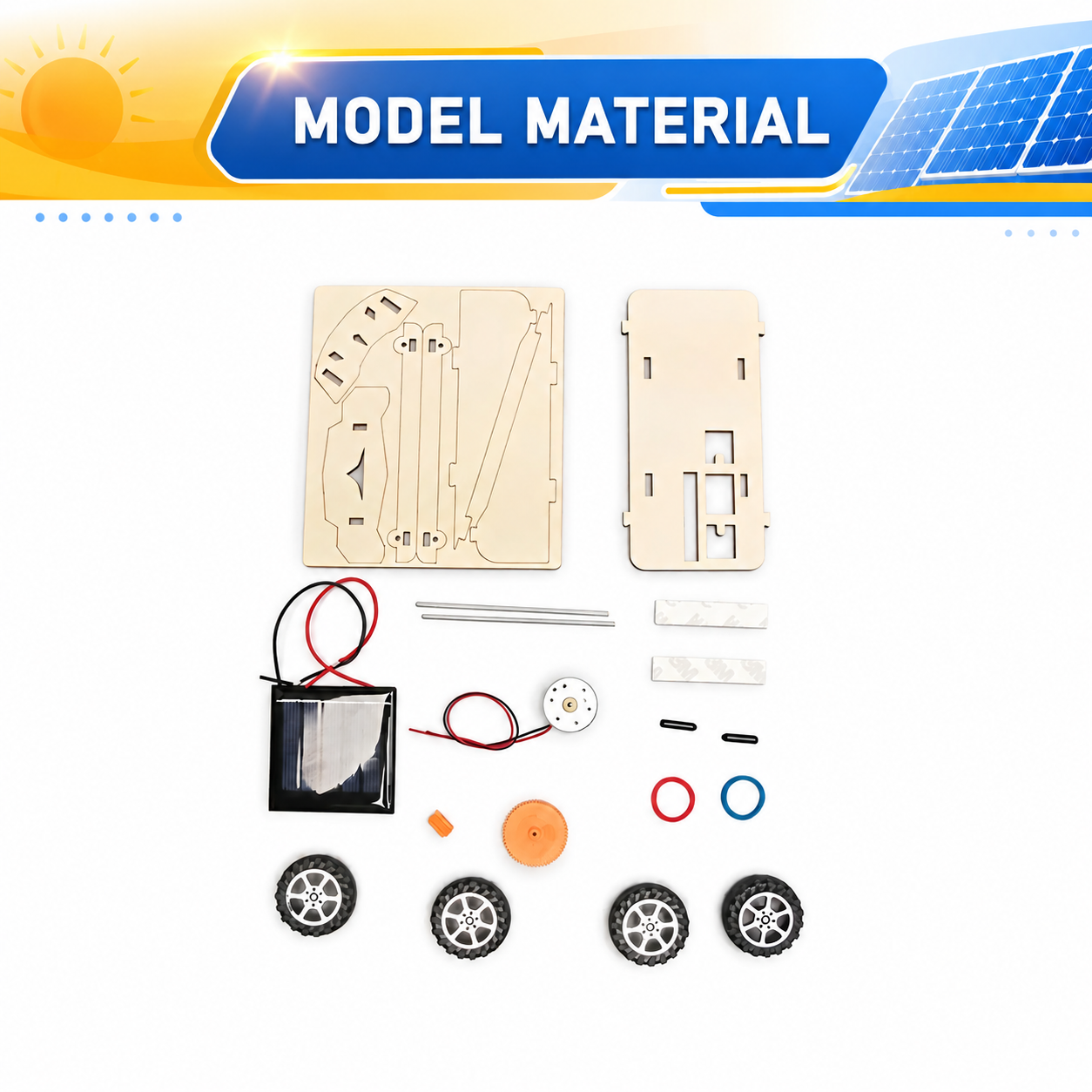 All wooden parts, solar panel and motor included