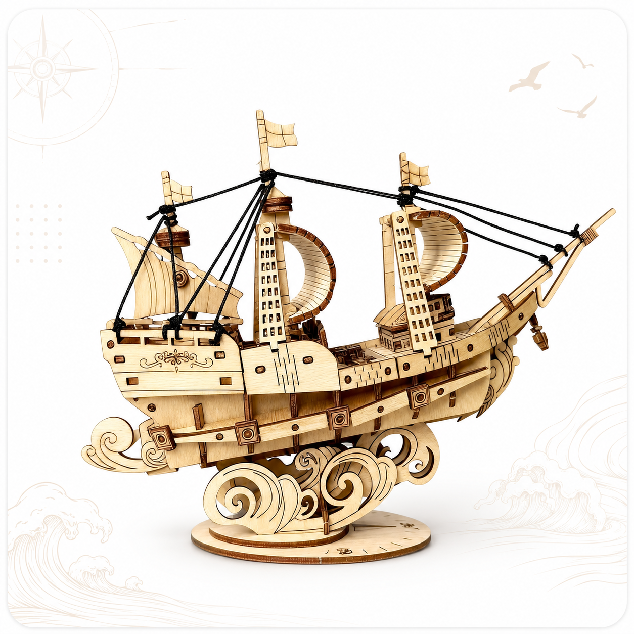 Wooden sailing ship angle view