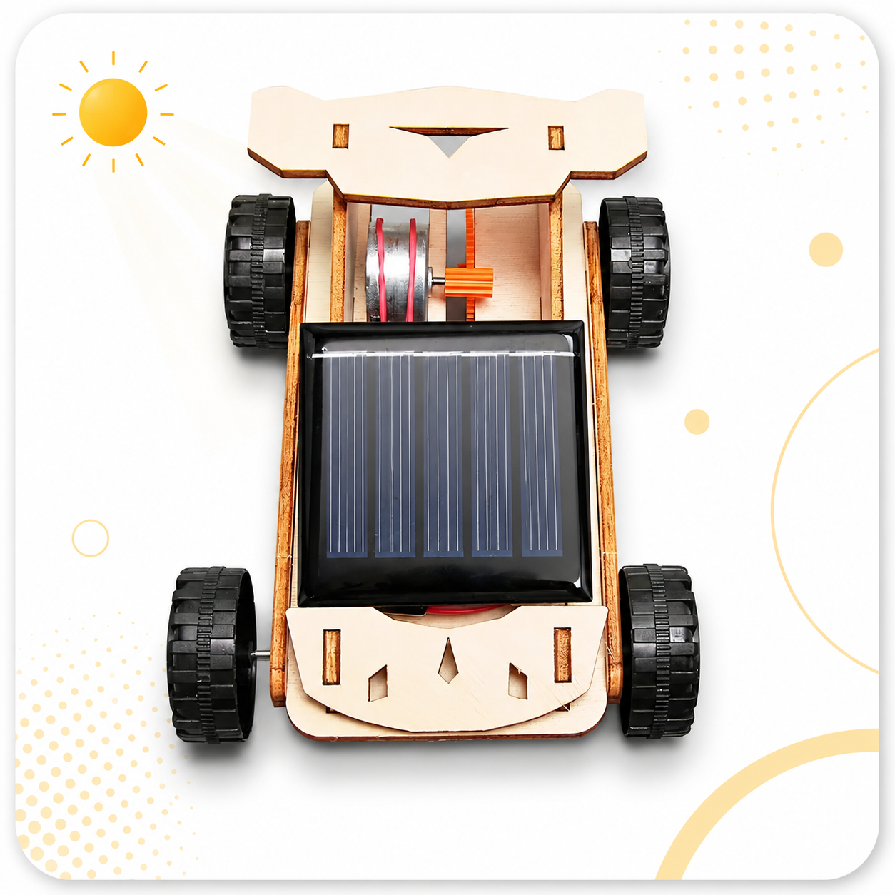 Top view of the wooden solar car and panel