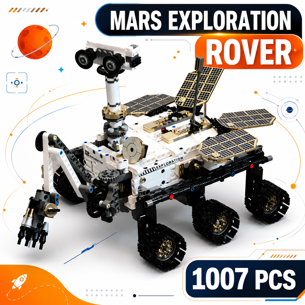 Mars Exploration Rover model on Mars backdrop