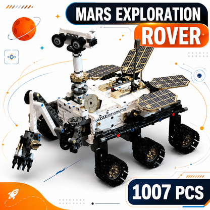 Mars Exploration Rover model on Mars backdrop