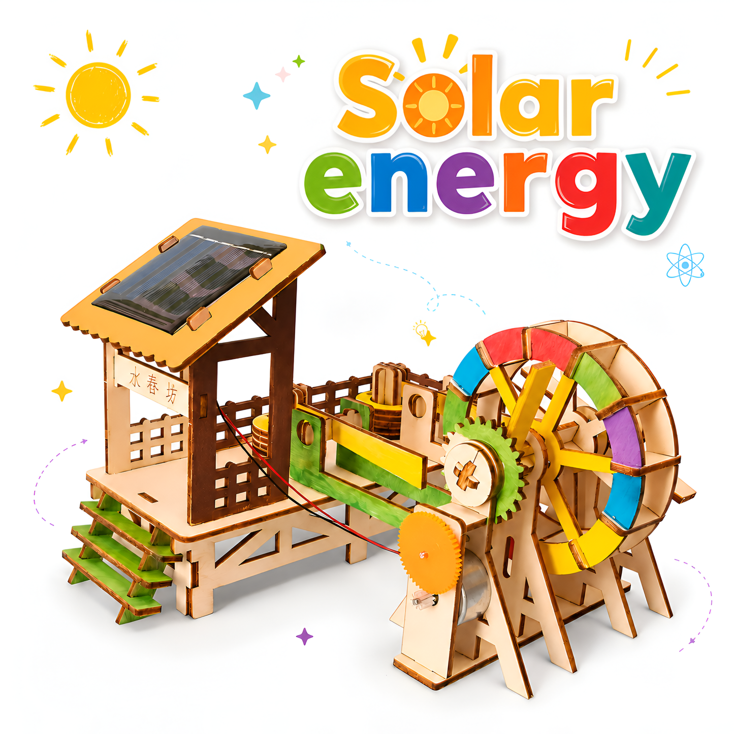 Solar watermill with solar energy graphics