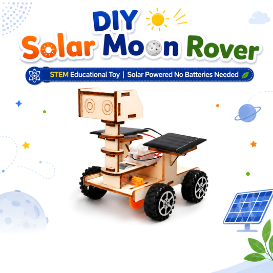 Assembled wooden solar moon rover