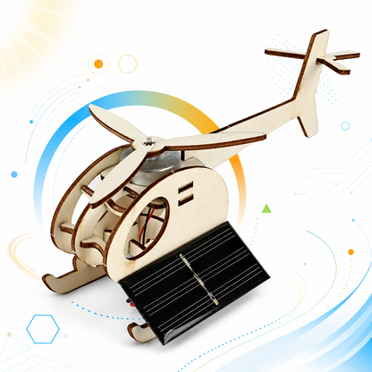Solar-powered wooden helicopter DIY STEM model assembled