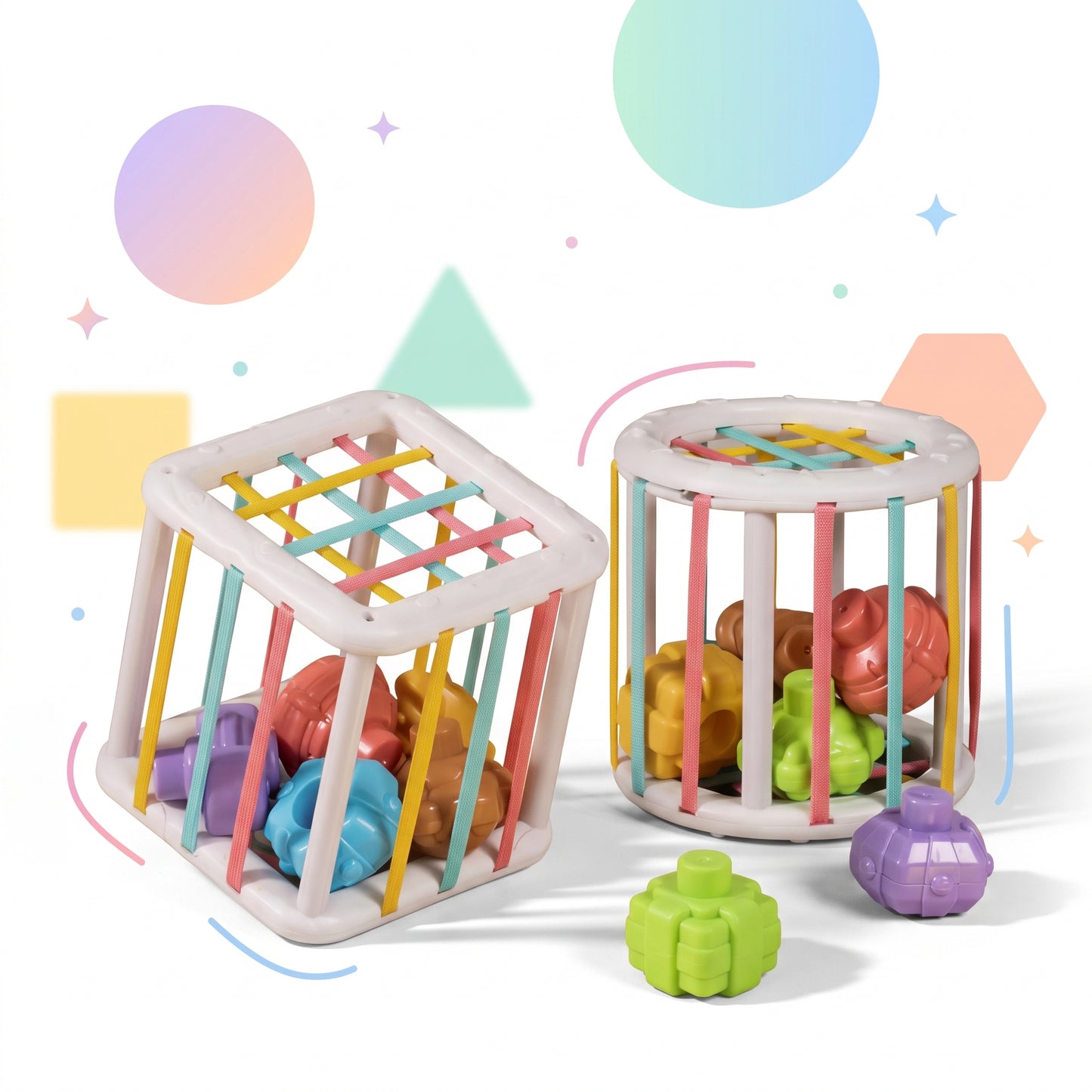 Square and round bins with textured balls