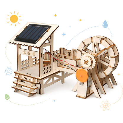 Solar-powered watermill with spinning wheel
