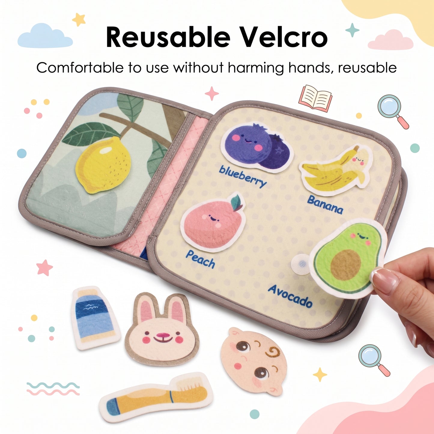 Reusable velcro pieces – fruits page