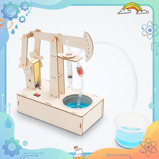 Assembled DIY wooden pumpjack water-pump STEM model