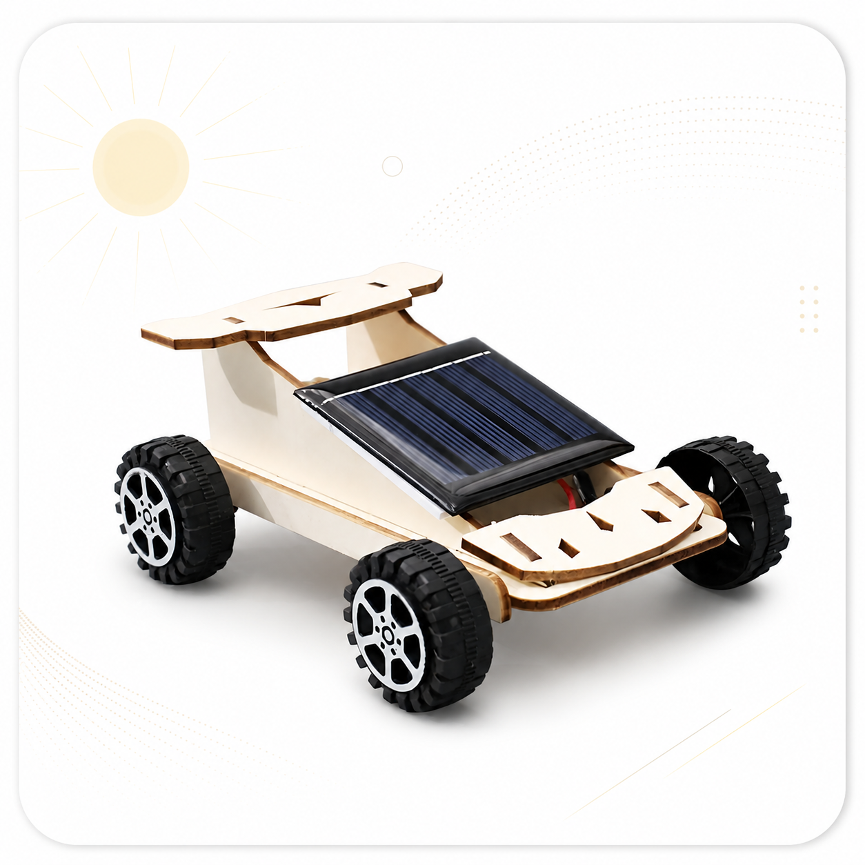 Wooden solar racer in sunlight