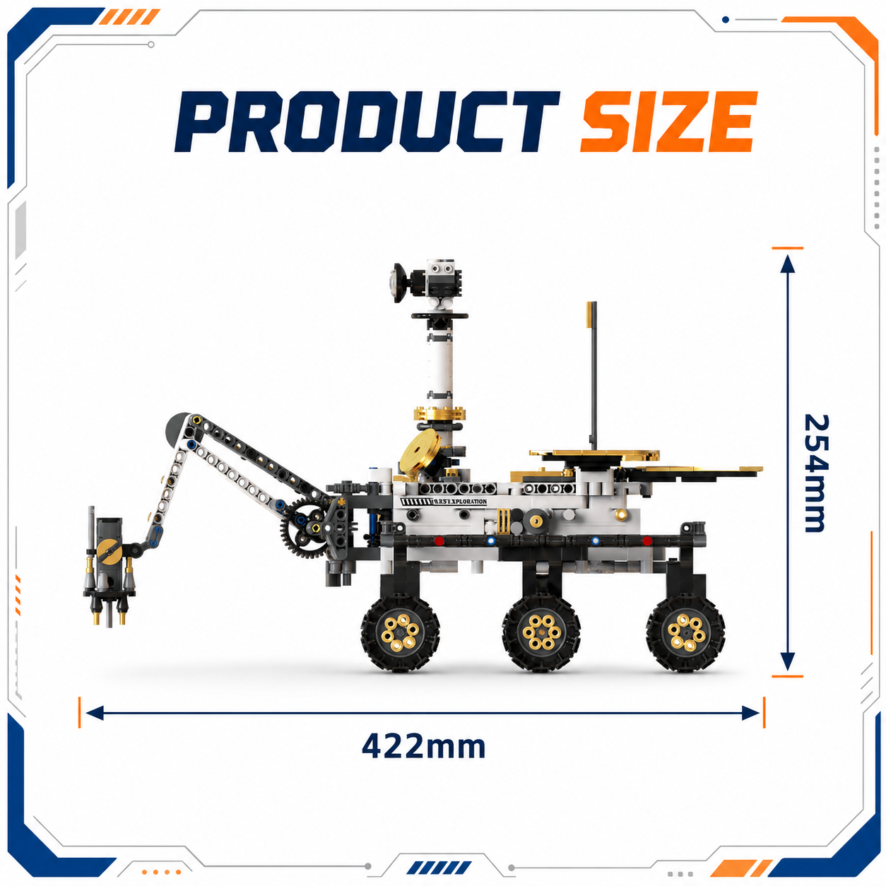 Assembled rover size 422 x 254 mm
