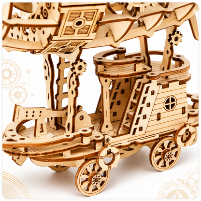 Wooden airship gondola close-up