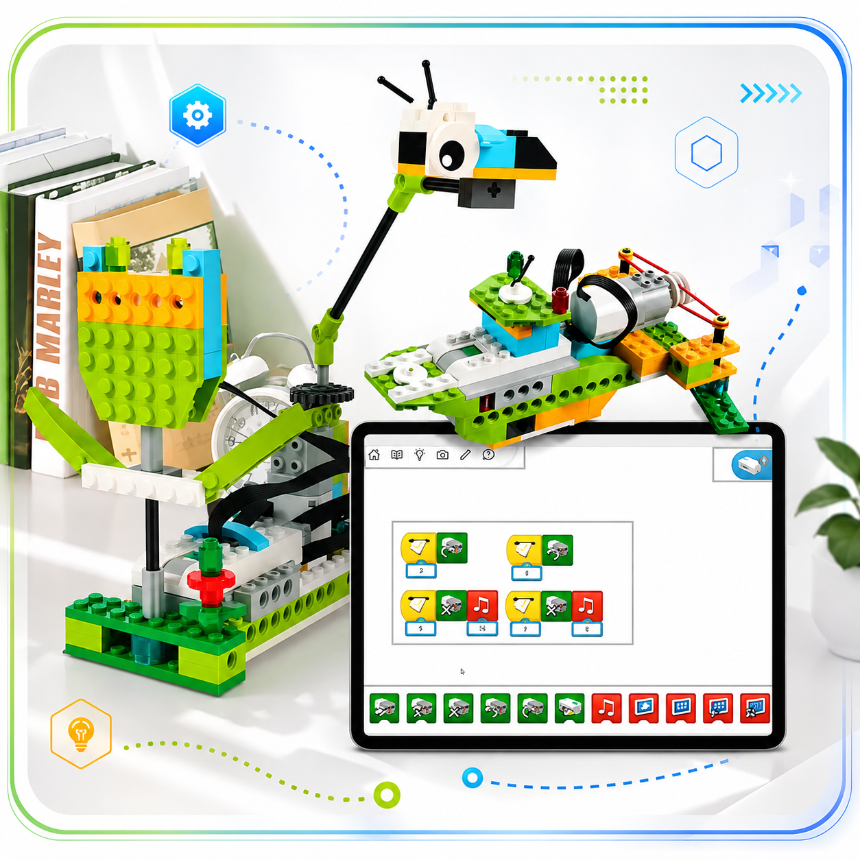 Assembled coding-block robot with programming tablet