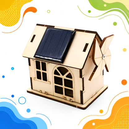 Wooden solar cottage with wall-mounted wind fan
