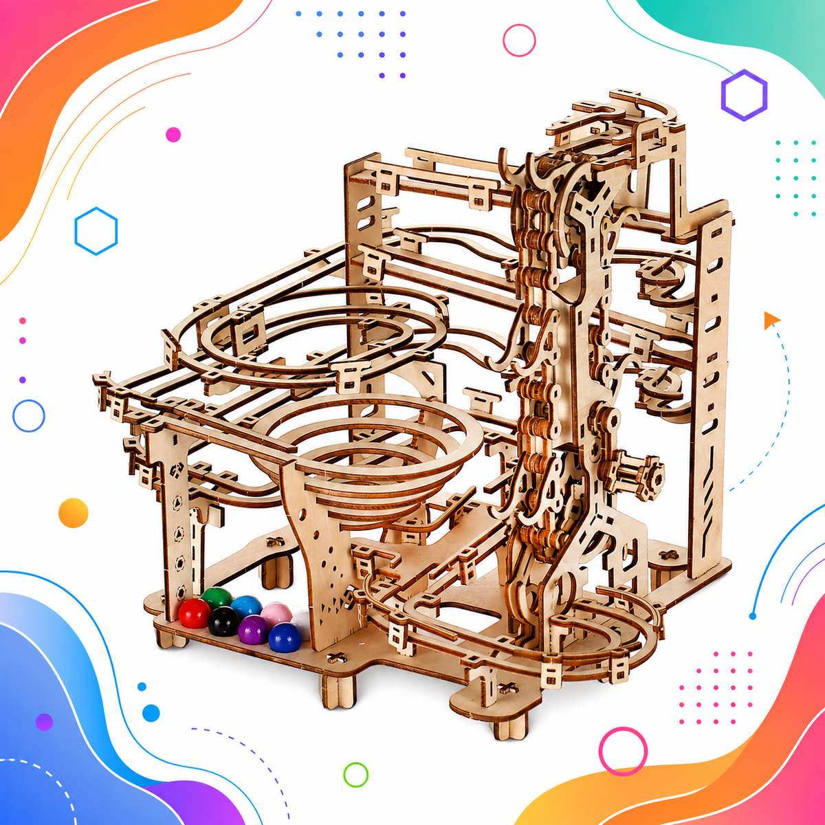 Wooden marble run track detail