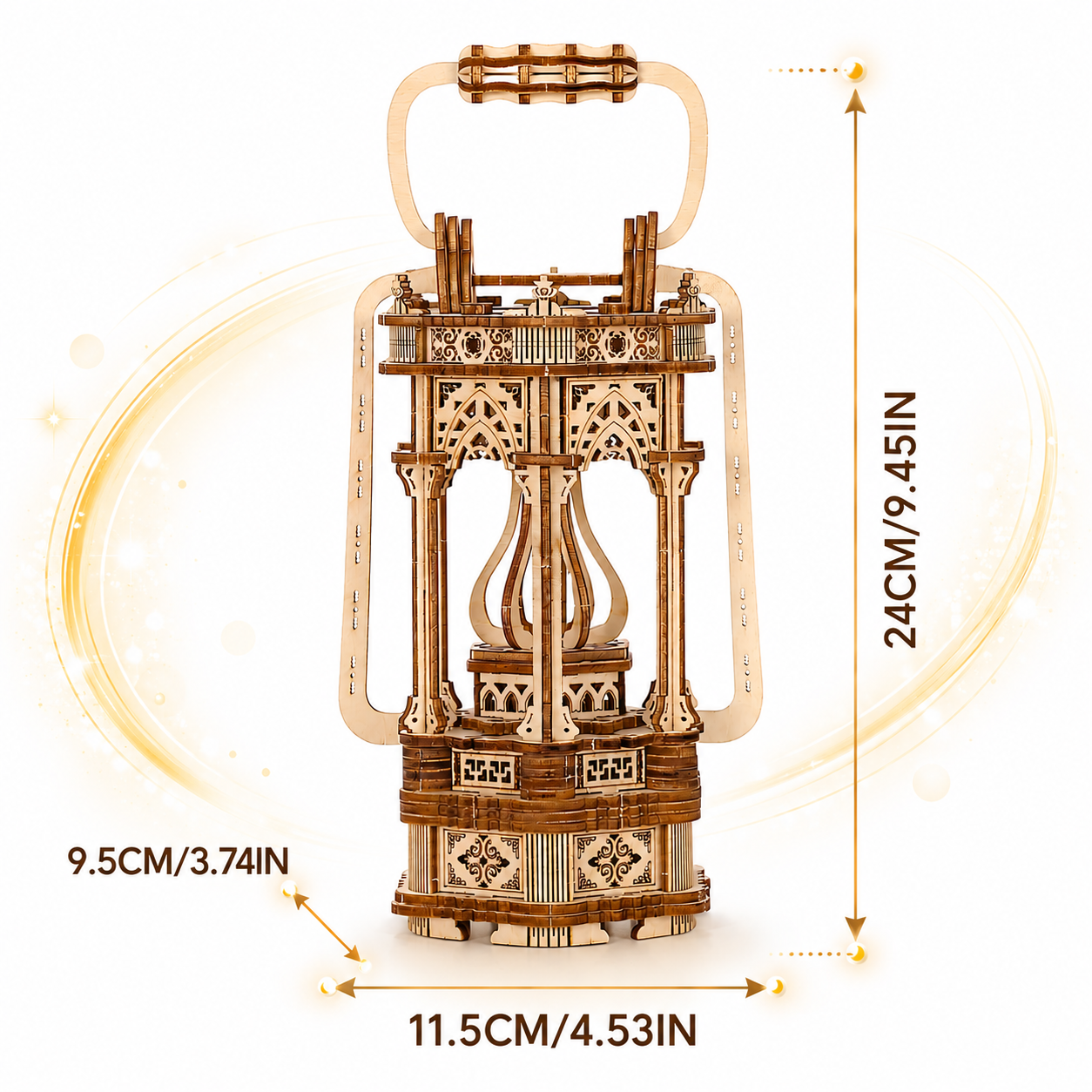 Wooden lantern dimensions, about 24 cm tall