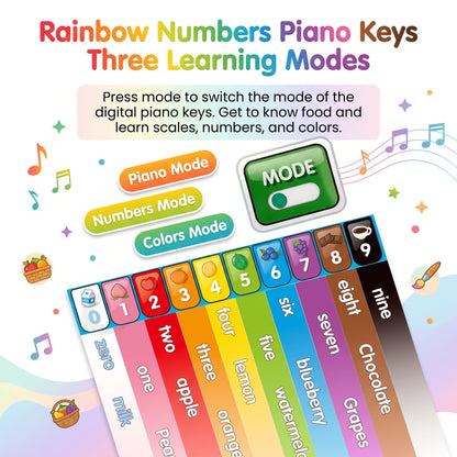 Rainbow number piano keys with three learning modes