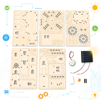 Laser-cut wooden parts and solar panel included