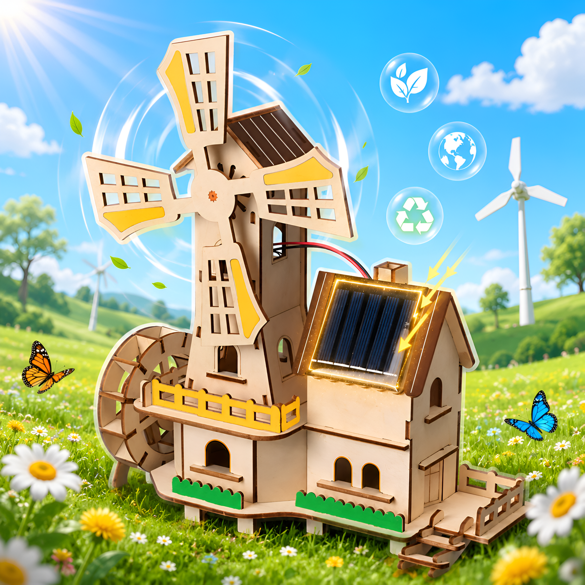 Solar windmill house in sunlight