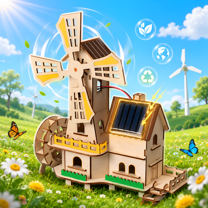 Solar windmill house in sunlight