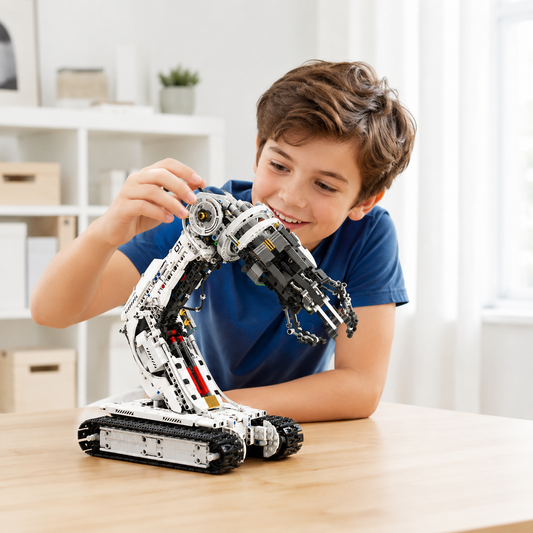 Child operating the robotic arm